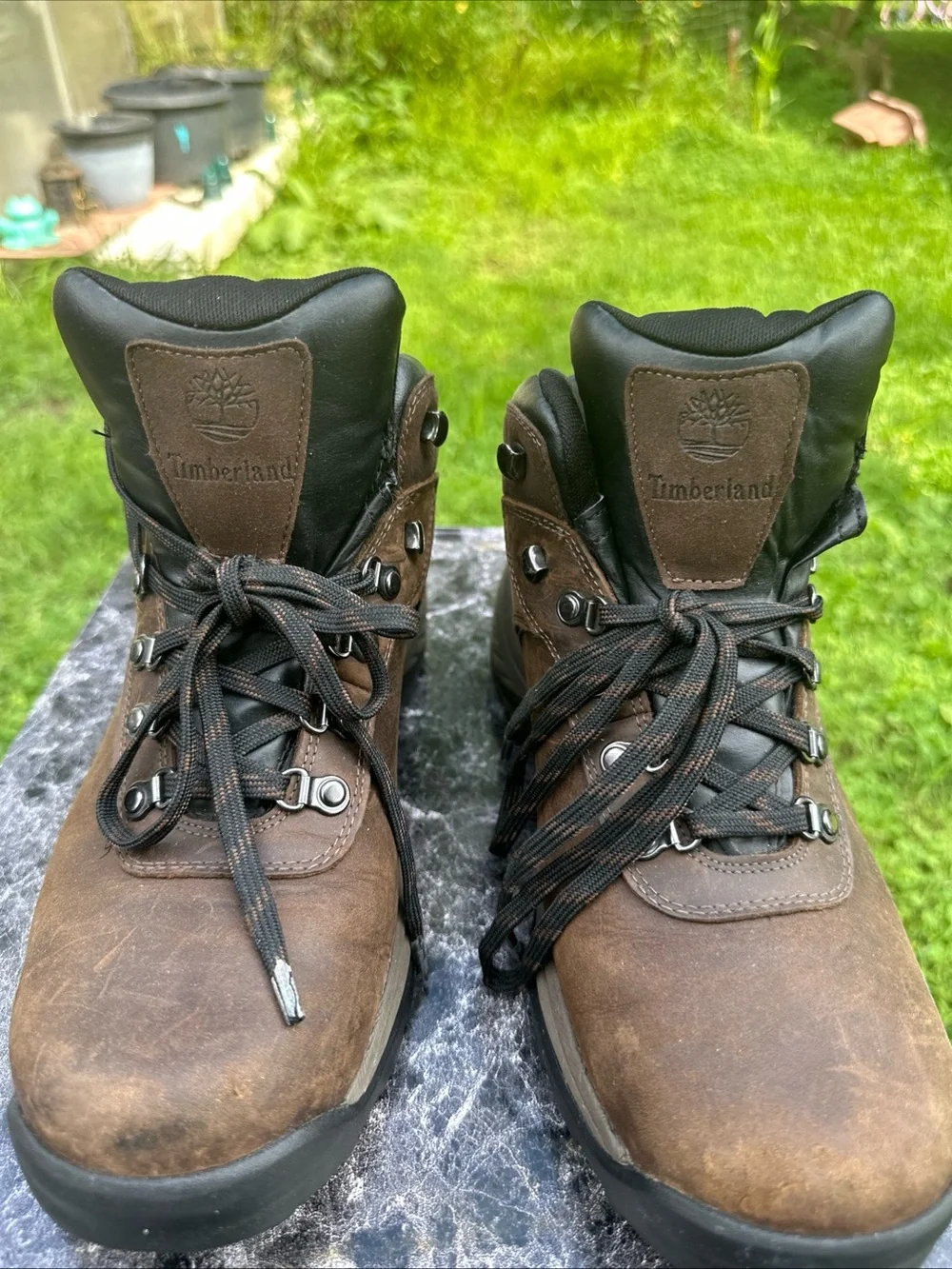 Timberland Brown Leather Hiking Boots with Black Padded Collar
